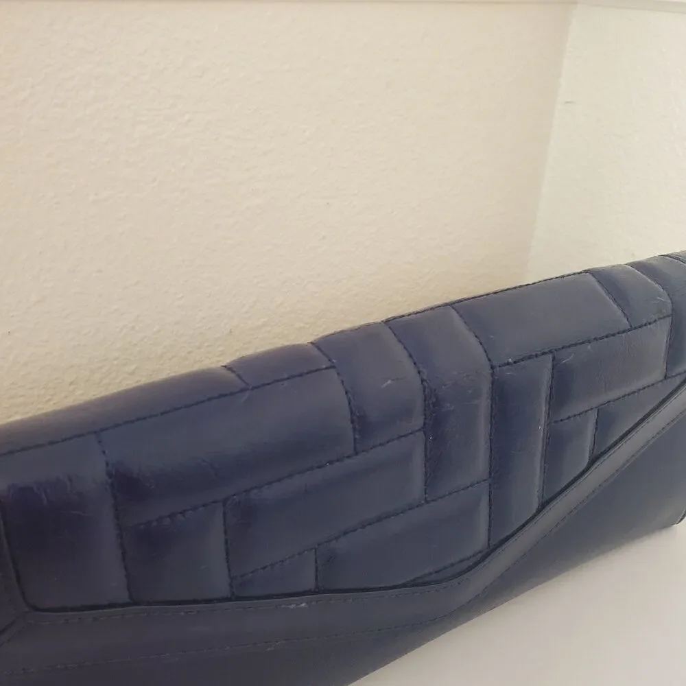Hobo International Navy Blue Patent Leather Quilted Clutch Wallet Wristlet Organ